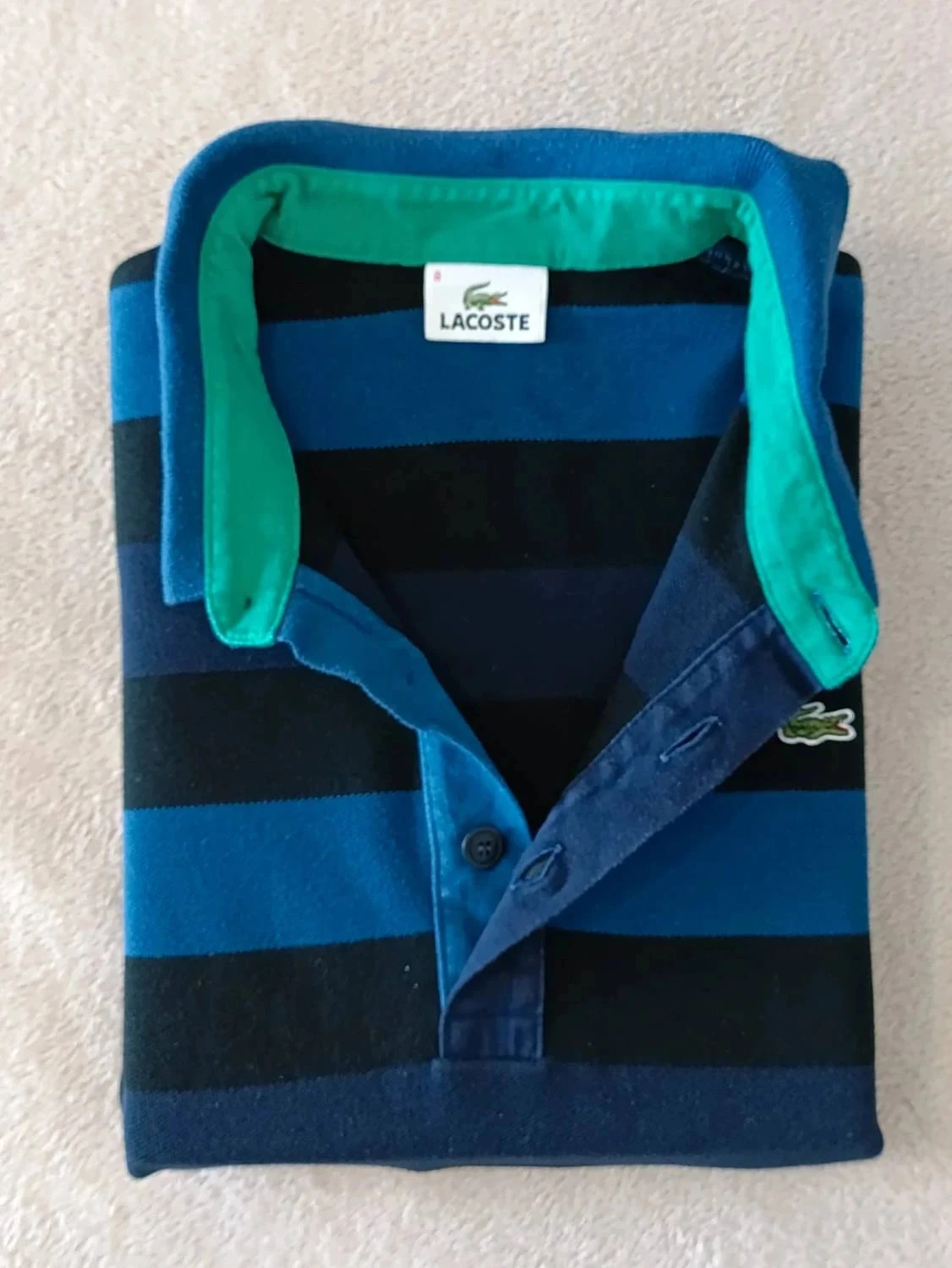 Polo Lacoste azul Listrado Riscas pretas Mangas compridas Tamanho 8 – photo 2